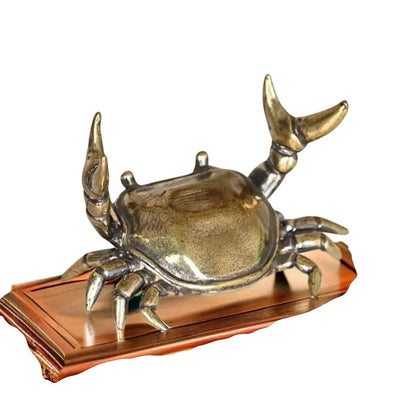 COMFORTH Decorative brass crab pen holder stand with antique patina, detailed legs and claws, ideal for desk organization.