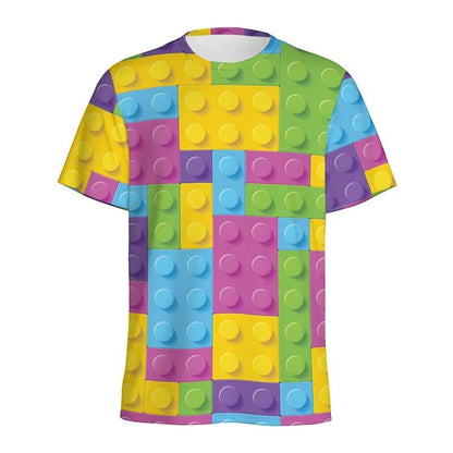 COMFORTH colorful building block graphic t-shirt with short sleeves and crew neck.