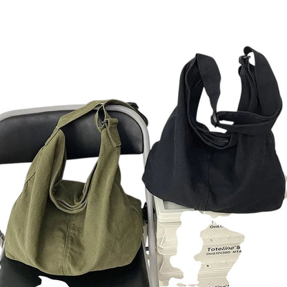 COMFORT green and black canvas shoulder tote bags with adjustable straps, perfect for everyday use.