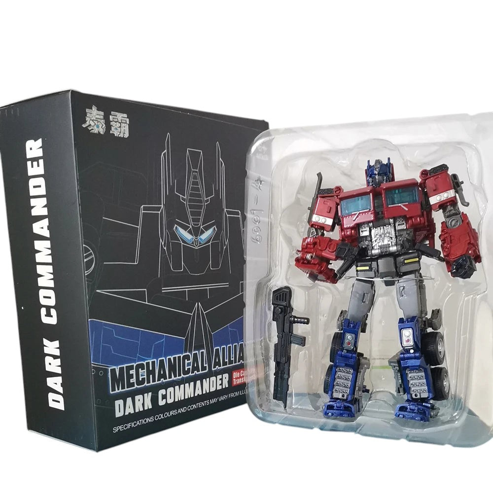 COMFORTH Dark Commander transforming robot action figure, red and blue with grey accents, holding a black weapon.