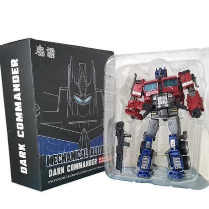 COMFORTH Dark Commander transforming robot action figure, red and blue with grey accents, holding a black weapon.