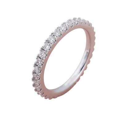 COMFORTH Diamond Eternity Band Ring in sterling silver with cubic zirconia stones. Delicate and timeless design.
