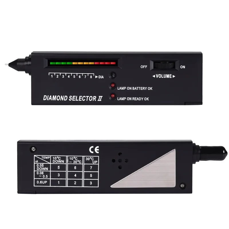 COMFORTH Professional Diamond Selector II tester pen with LED display and audio indicators for jewelry inspection.