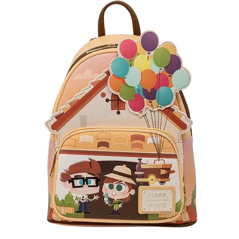 COMFORTH Disney Pixar Up house mini backpack with Carl, Russell, and balloons. Features vibrant colors and character details.