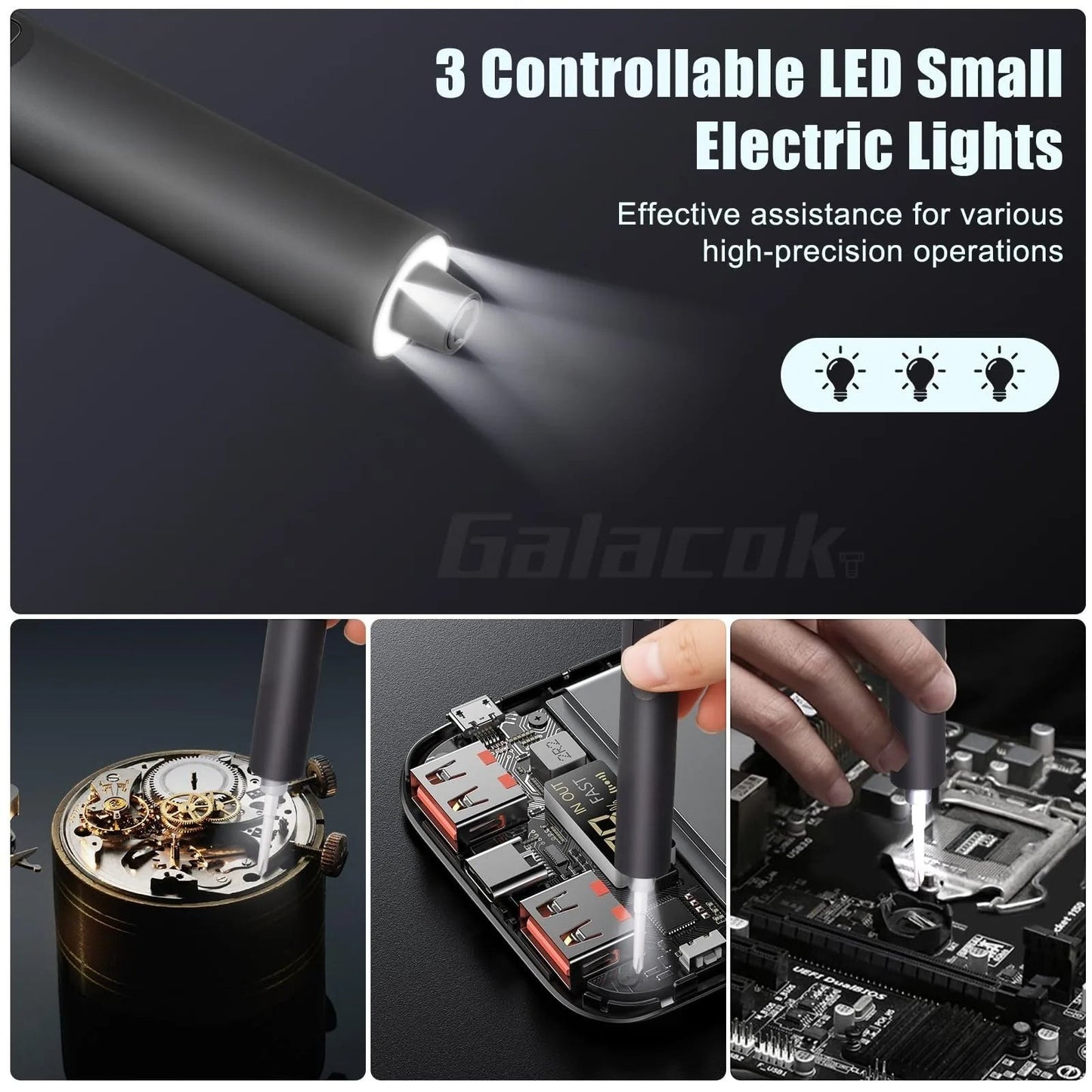 COMFORT electric precision torque screwdriver with LED light, ideal for watch repair and electronics.
