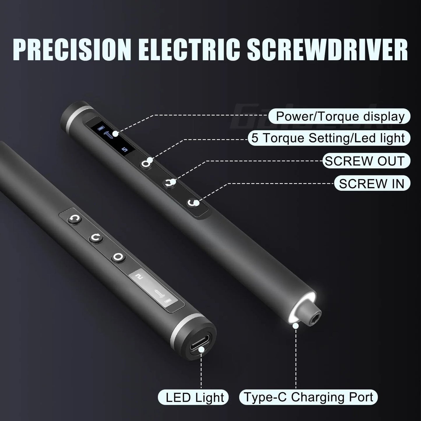 COMFORT Electric Precision Torque Screwdriver with LED light, digital display, 5 torque settings, Type-C charging.