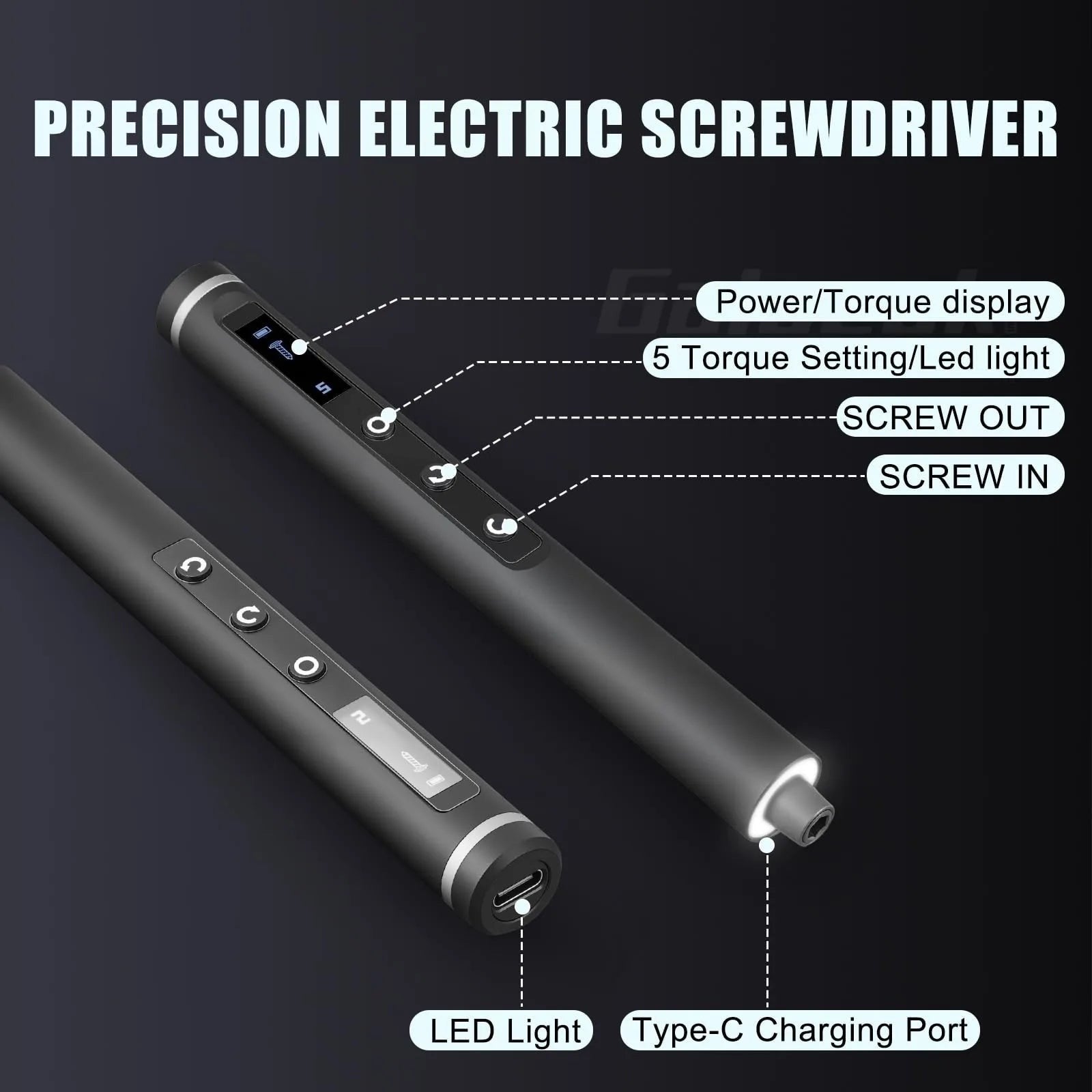 COMFORT Electric Precision Torque Screwdriver with LED light, digital display, 5 torque settings, Type-C charging.
