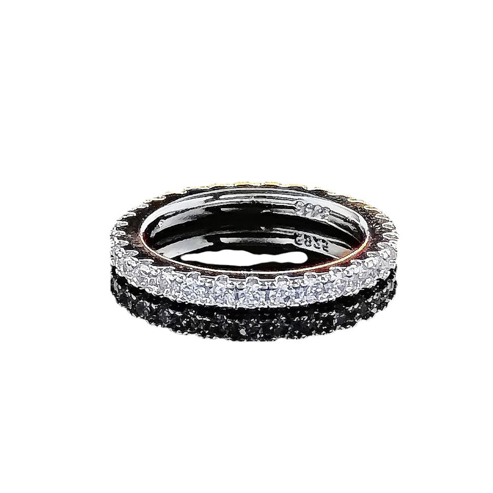 COMFORT sterling silver eternity band ring with cubic zirconia stones, perfect for stacking or as a statement piece.