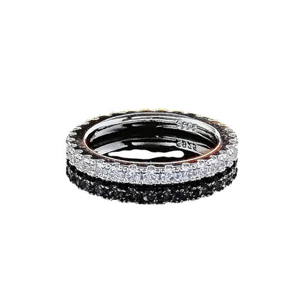 COMFORT sterling silver eternity band ring with cubic zirconia stones, perfect for stacking or as a statement piece.