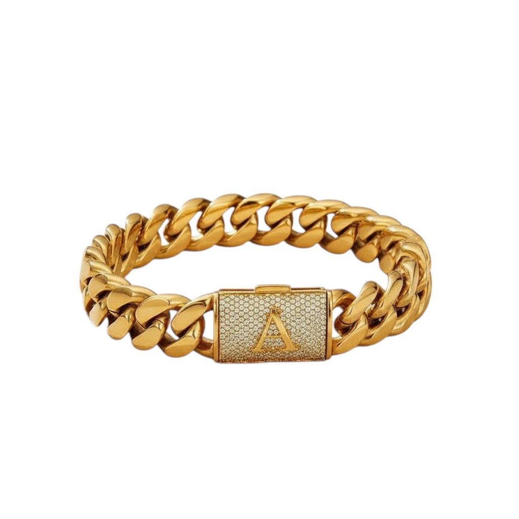 Men's Gold Cuban Link Bracelet With Paved Clasp