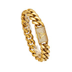 Men's Gold Cuban Link Bracelet With Paved Clasp