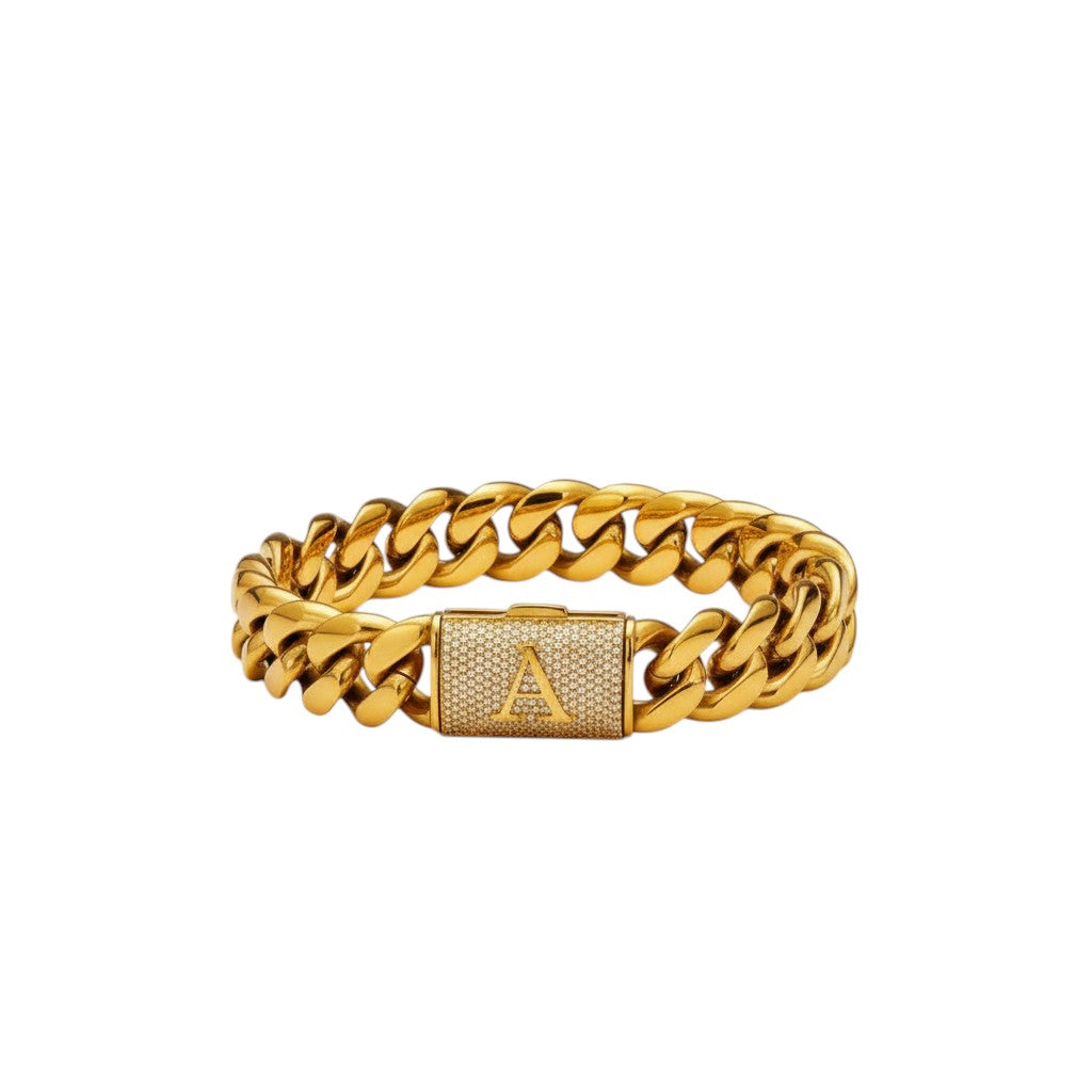 Men's Gold Cuban Link Bracelet With Paved Clasp