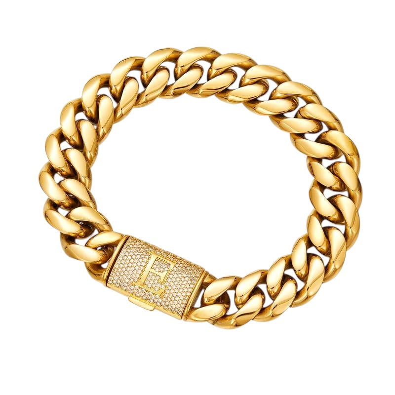 Men's Gold Cuban Link Bracelet With Paved Clasp