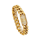 Men's Gold Cuban Link Bracelet With Paved Clasp A