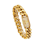 Men's Gold Cuban Link Bracelet With Paved Clasp