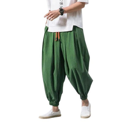 Comfortable Loose Fit Linen Blend Harem Pants green