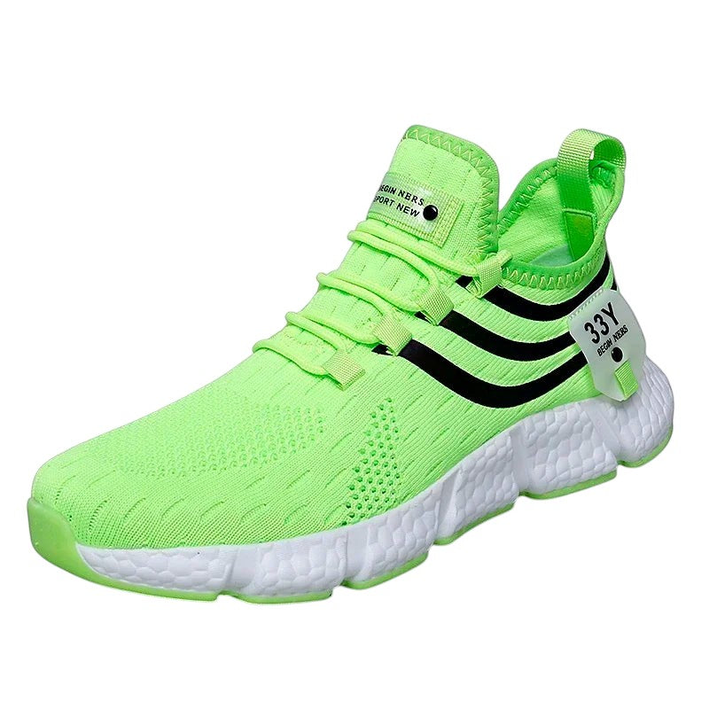 COMFORTH Men's bright green athletic running sneakers with black stripes and white cushioned sole.