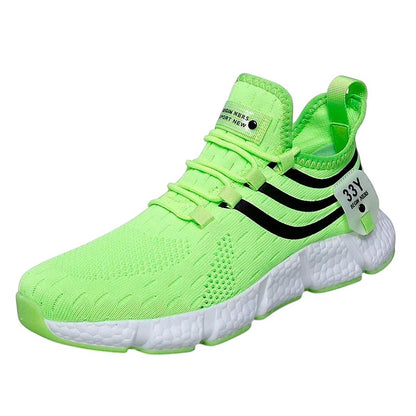 COMFORTH Men's bright green athletic running sneakers with black stripes and white cushioned sole.