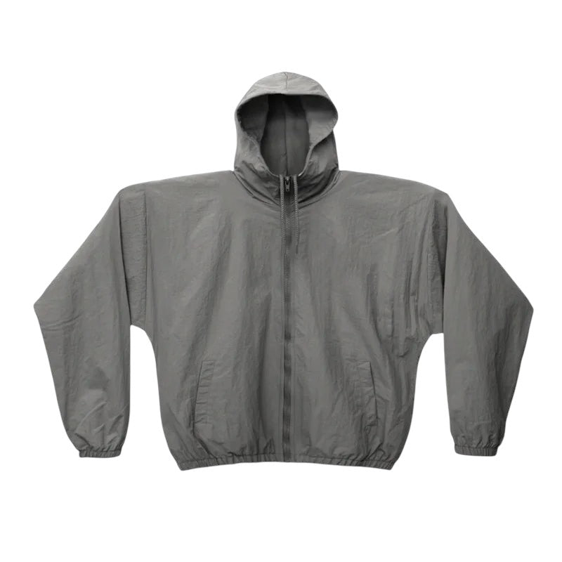 COMFORTH grey lightweight hooded jacket with full zipper closure and elasticated cuffs and hem.