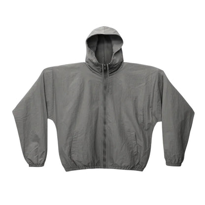 COMFORTH grey lightweight hooded jacket with full zipper closure and elasticated cuffs and hem.