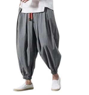 Comfortable Loose Fit Linen Blend Harem Pants Gray