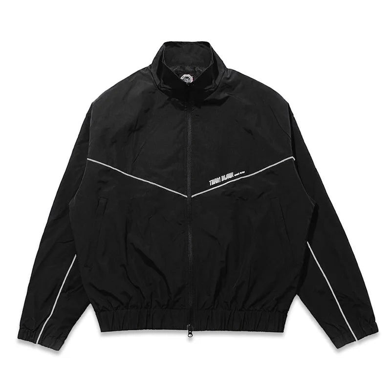 COMFORTHere black track jacket with white piping and TEAM BLACK MMA graphics on back. Full-zip, stand-up collar, ribbed cuffs and hem.