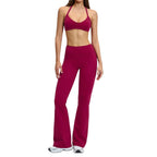 Comfort Women's High Waisted Flare Yoga Pants Raspberry Red Set