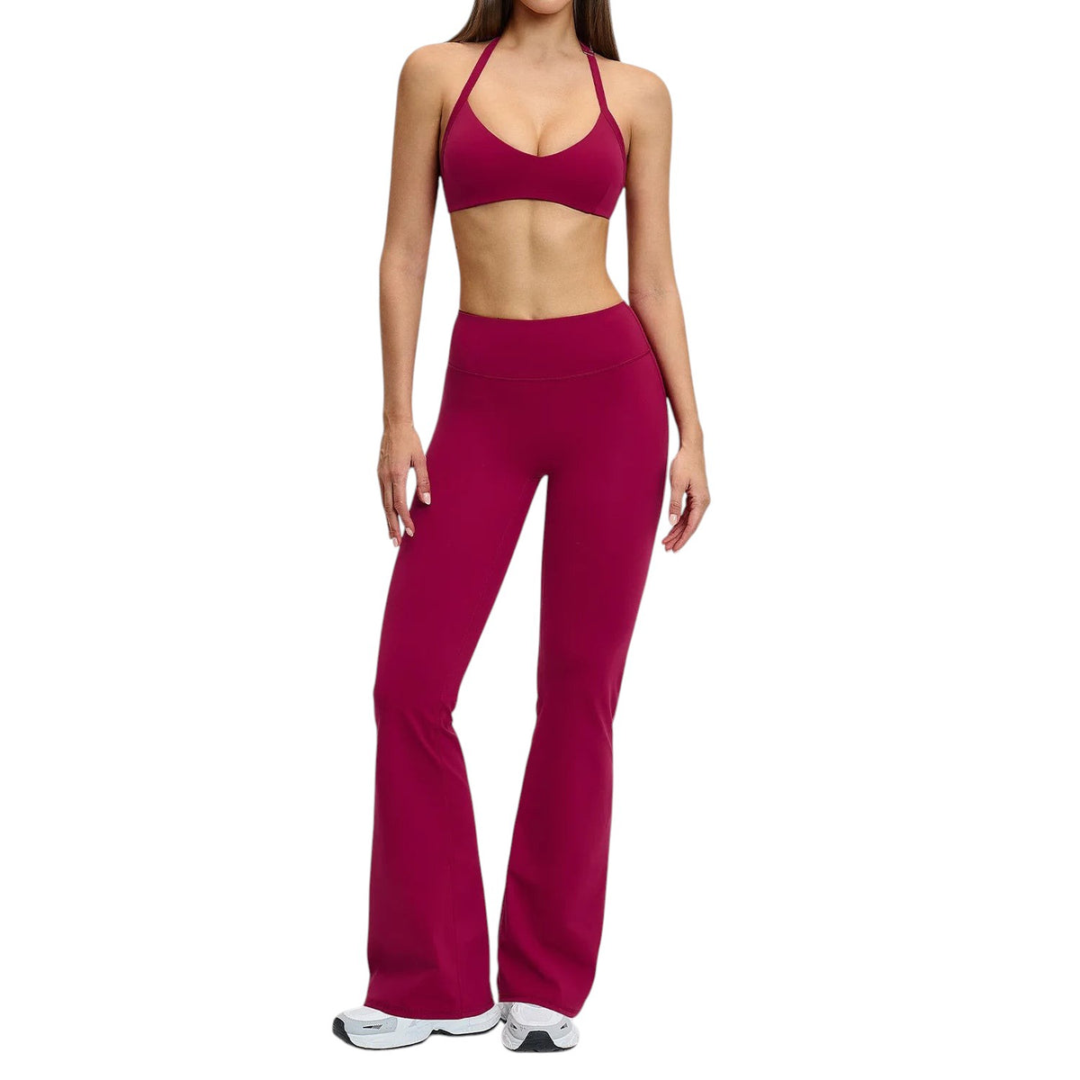 Comfort Women's High Waisted Flare Yoga Pants Raspberry Red Set