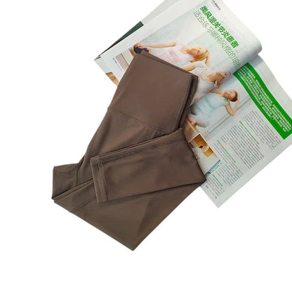 COMFORT women's brown high-waisted activewear leggings made from a soft, premium fabric blend.