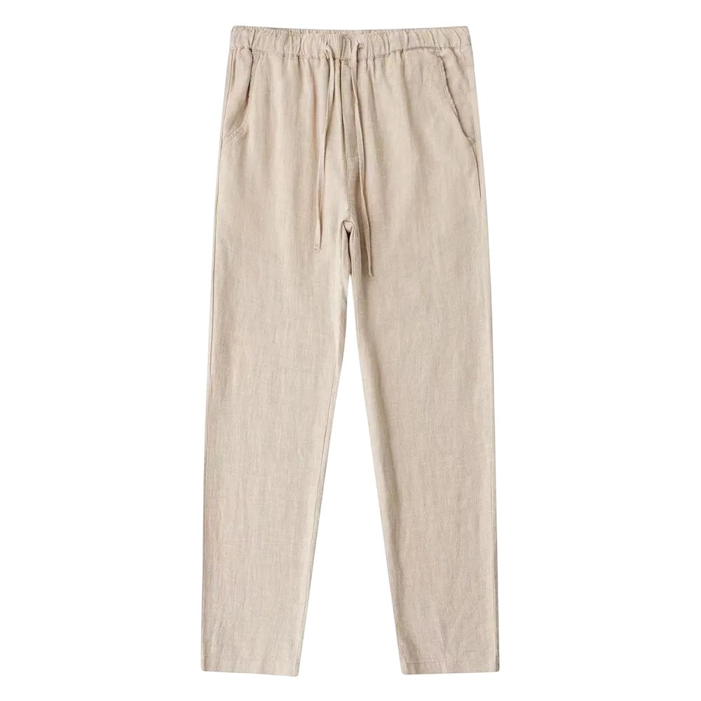COMFORTH Linen Blend Drawstring Casual Pants in beige with side pockets and a relaxed fit.