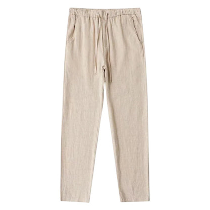 COMFORTH Linen Blend Drawstring Casual Pants in beige with side pockets and a relaxed fit.
