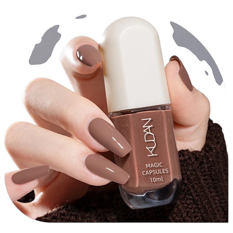 COMFORTH Magic Capsules 10ml water-based peel-off nail polish in a taupe shade.