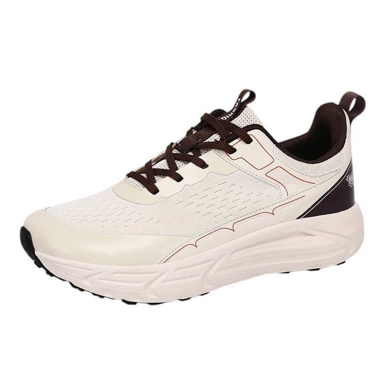 COMFORTH Men's beige mesh athletic running shoes with brown accents and a thick white sole.