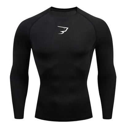 COMFORTH Men's black long sleeve compression athletic performance shirt with white logo on chest.