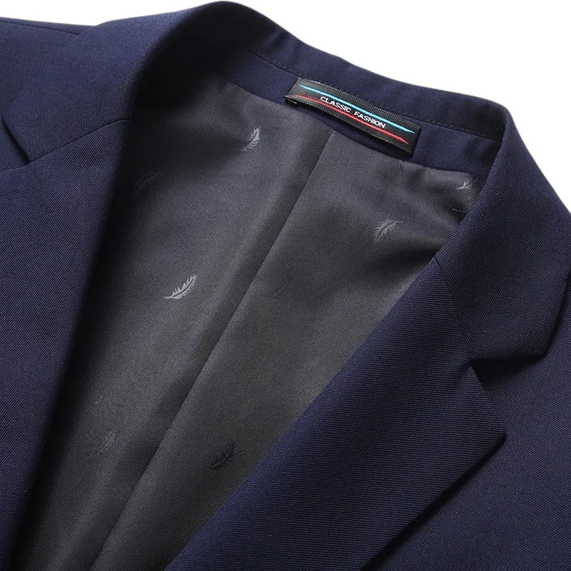 COMFORTH Men's Classic Fashion Suit Jacket in navy blue, featuring a subtle feather pattern lining and notched lapels.