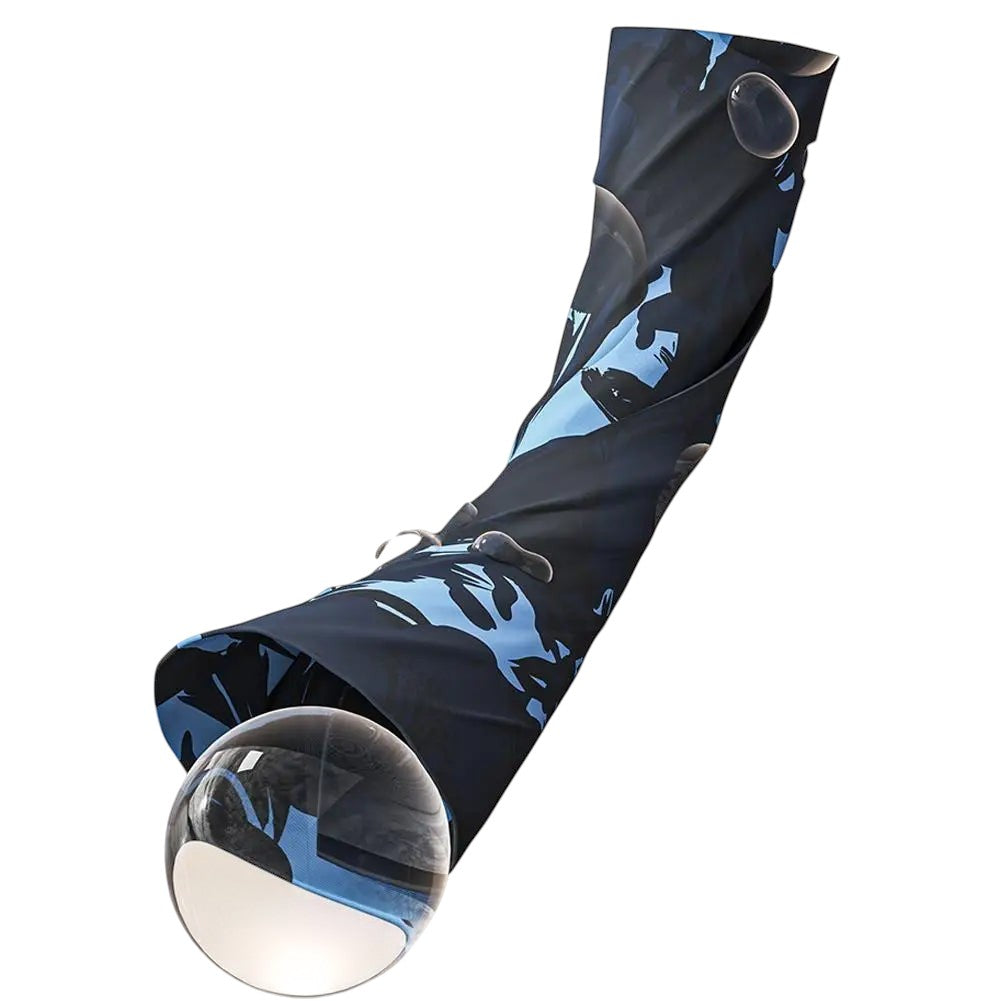 COMFORTH Men's 2-in-1 swim shorts with built-in compression liner, quick-dry fabric, and abstract blue print.