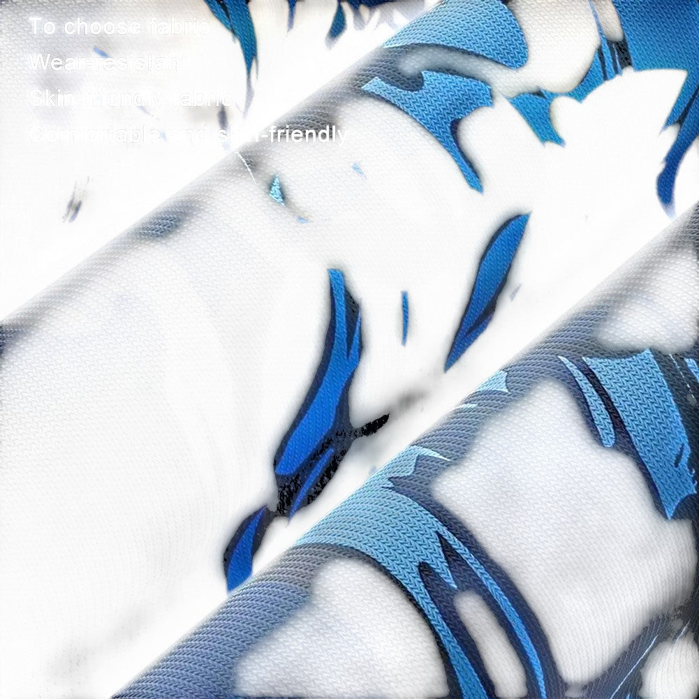 COMFORTH Men's 2-in-1 swim shorts with blue abstract print, quick-dry polyester-spandex blend.