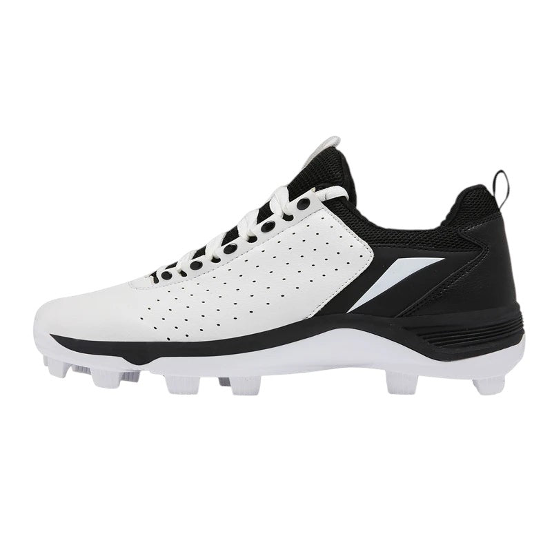 COMFORTH Men's white and black athletic cleats with perforated synthetic leather upper and advanced cleat plate.