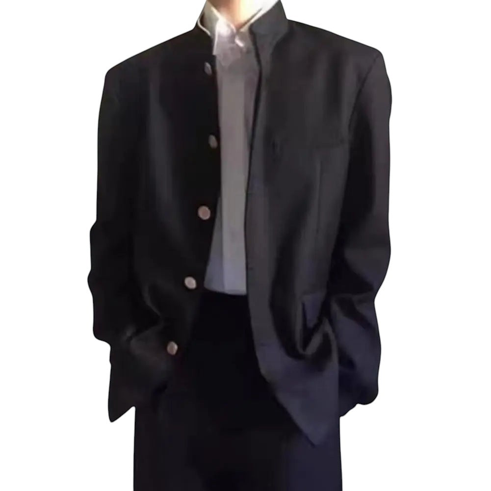 COMFORT Men's black blazer jacket with mandarin collar and button closure, perfect for versatile styling.
