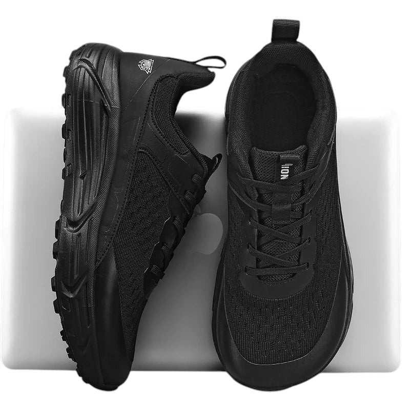COMFORTH Men's black athletic running shoes with breathable mesh upper and cushioned sole.
