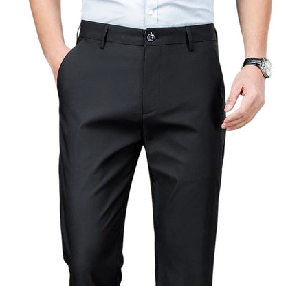 COMFORTH Men's black stretch dress pants with flat front and tailored fit. Ideal for professional or casual wear.