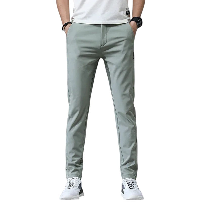COMFORTH Men's casual stretch chino pants in light grey, slim fit, cotton-spandex blend.