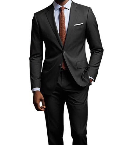 COMFORTH Men's Classic Fit Two-Piece Suit in black, featuring a single-breasted jacket with notch lapels and two-button closure.