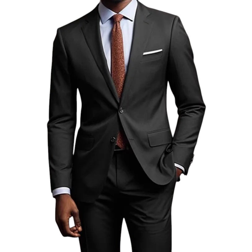 COMFORTH Men's Classic Fit Two-Piece Suit in black, featuring a single-breasted jacket with two-button closure and notch lapels.