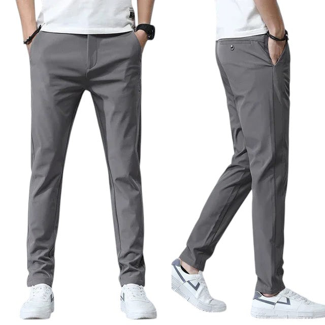COMFORTH Men's grey slim-fit stretch chino pants with pockets and belt loops. Casual and versatile.