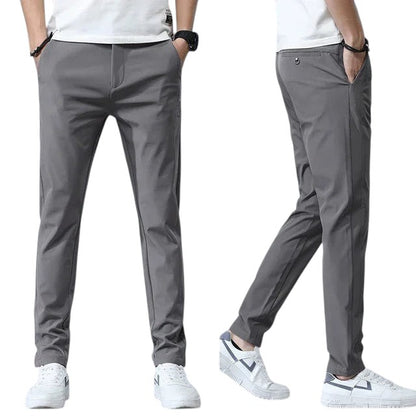 COMFORTH Men's grey slim-fit stretch chino pants with pockets and belt loops. Casual and versatile.