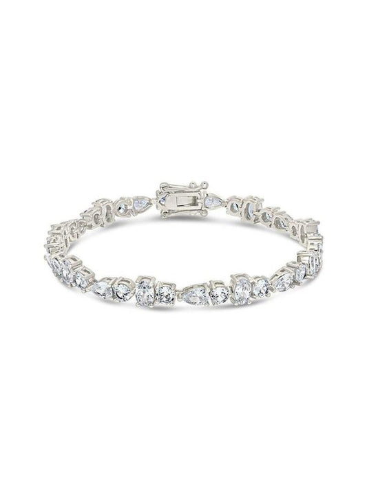 COMFORTH mixed shape tennis bracelet with round, oval, and pear cut crystal accents on a silver-tone finish.