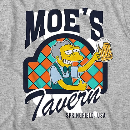 COMFORTHere's Moe Szyslak from The Simpsons holding a beer at Moe's Tavern. Grey heather graphic t-shirt.