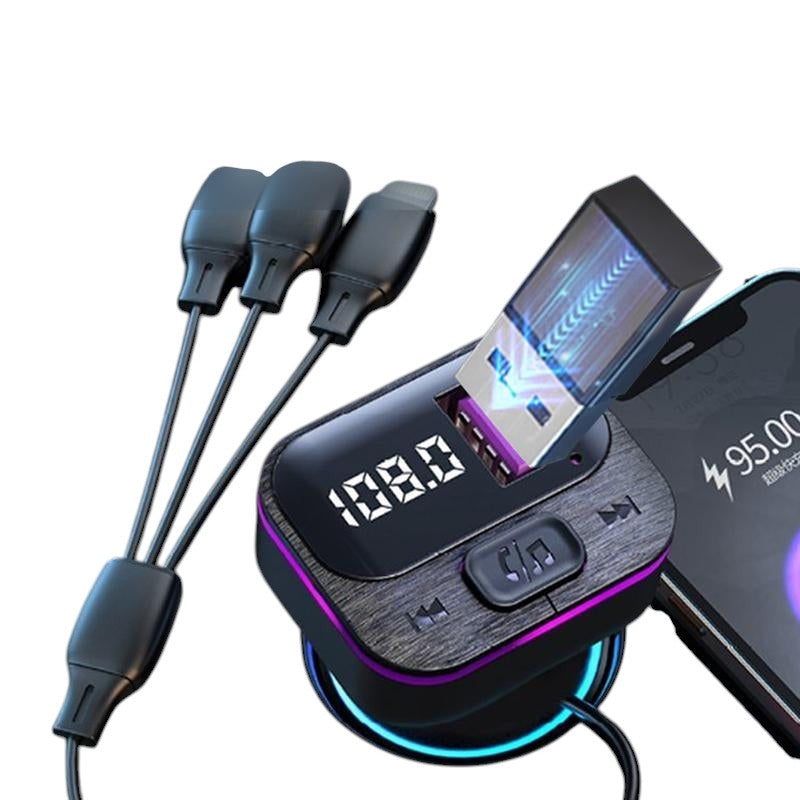 COMFORTH black multi-port car charger with Bluetooth 5.0, USB and Type-C ports, and LED display.