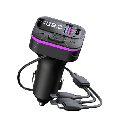 COMFORTH black multi-port car charger with Bluetooth 5.0, USB and Type-C ports, and LED accent lighting.